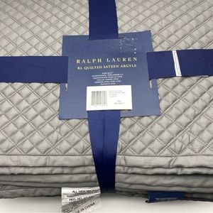 Ralph Lauren Quilted Sateen Argyle King Quilt Coverlet Graphite MSRP $470